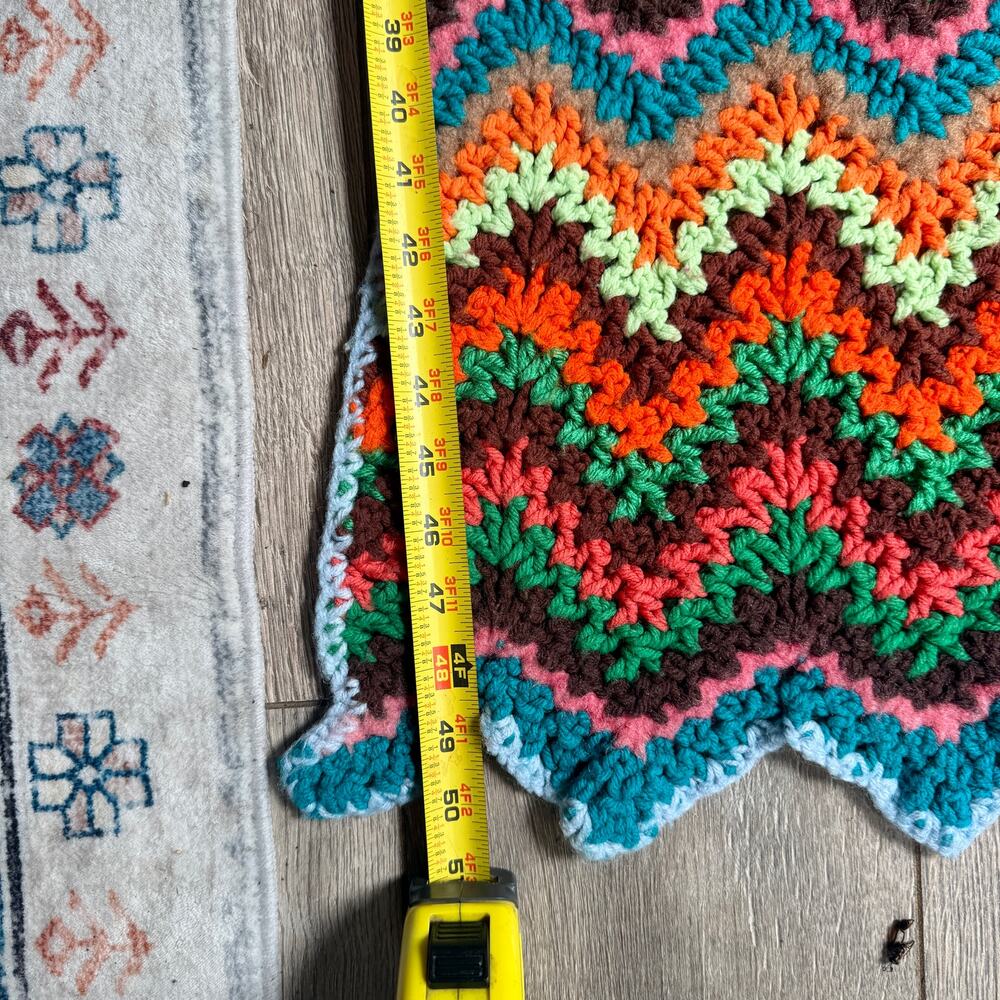 Vintage Handmade Crochet Afghan Throw Blanket Zig Zag Ripple Boho Retro 48x44 - Picture 6 of 8